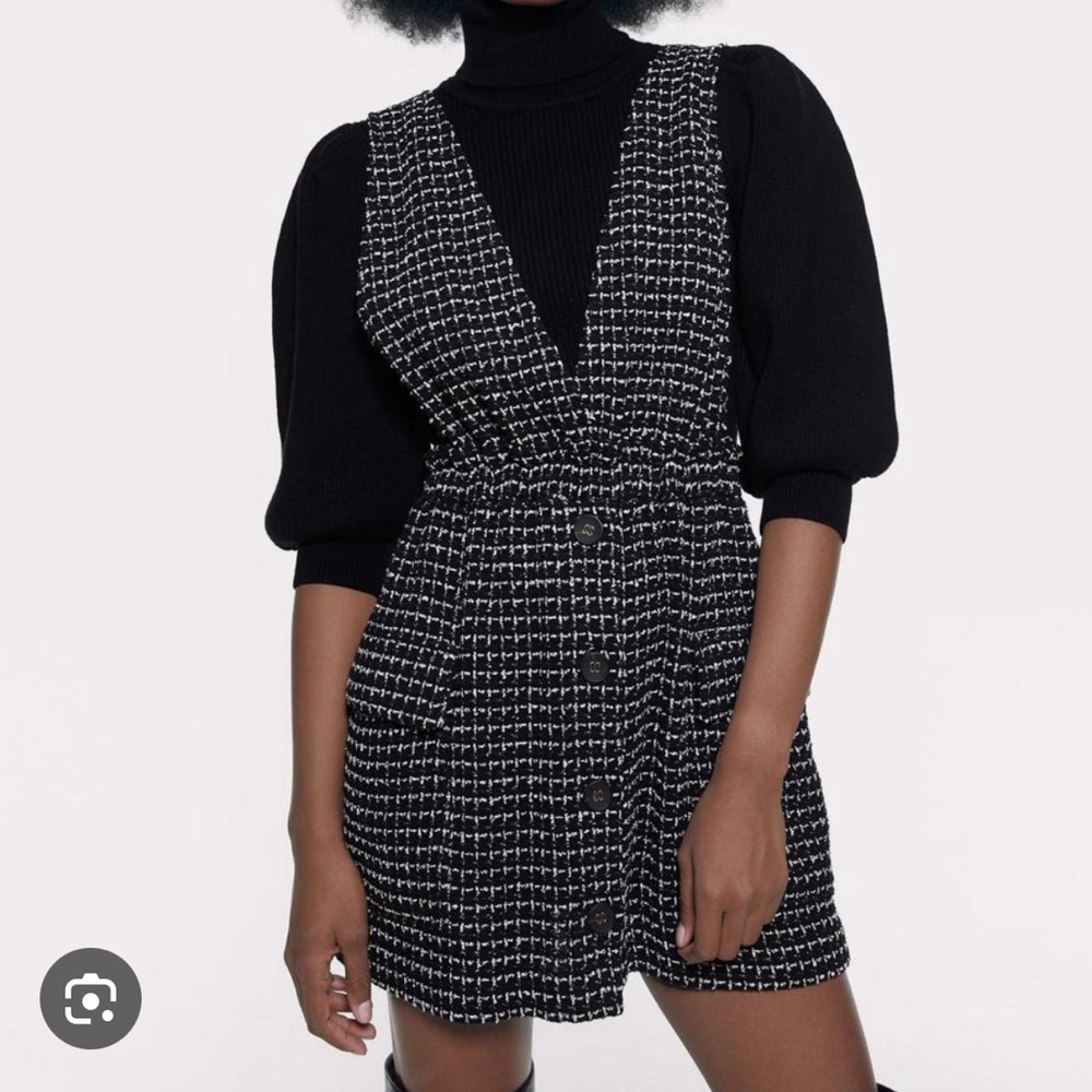Zara black and white Tweed pinafore dress